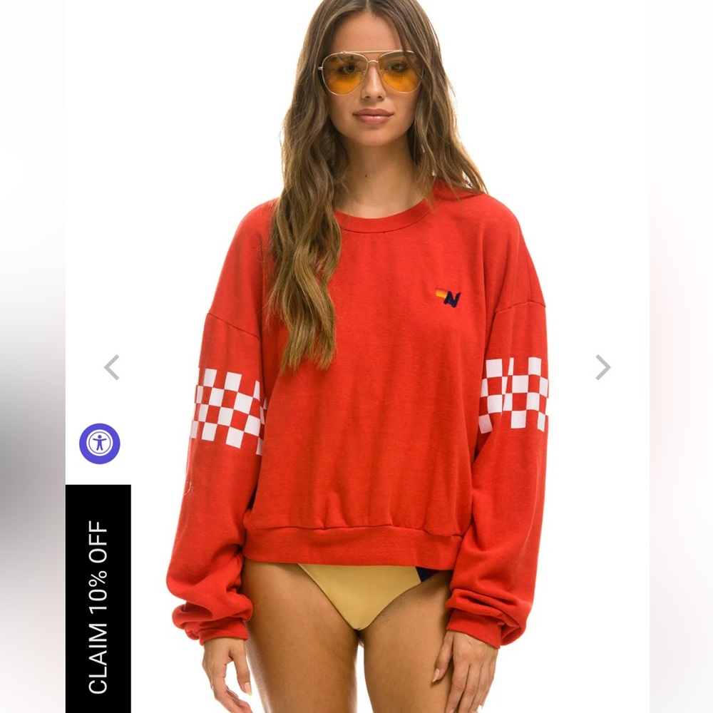 Aviator Nation Red/White Checkered Sleeve Sweatshirt